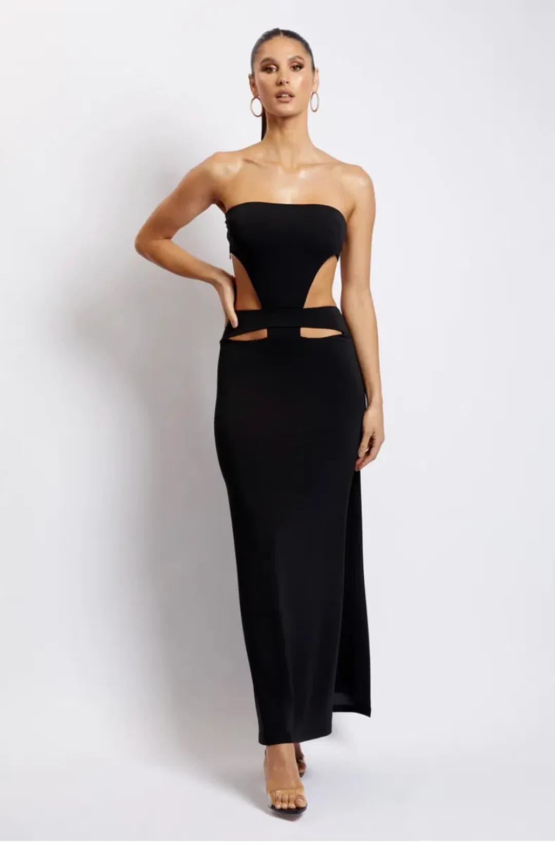 Marissa Strapless Maxi Dress With Waist Tie - Black for rent on The Volte - main image