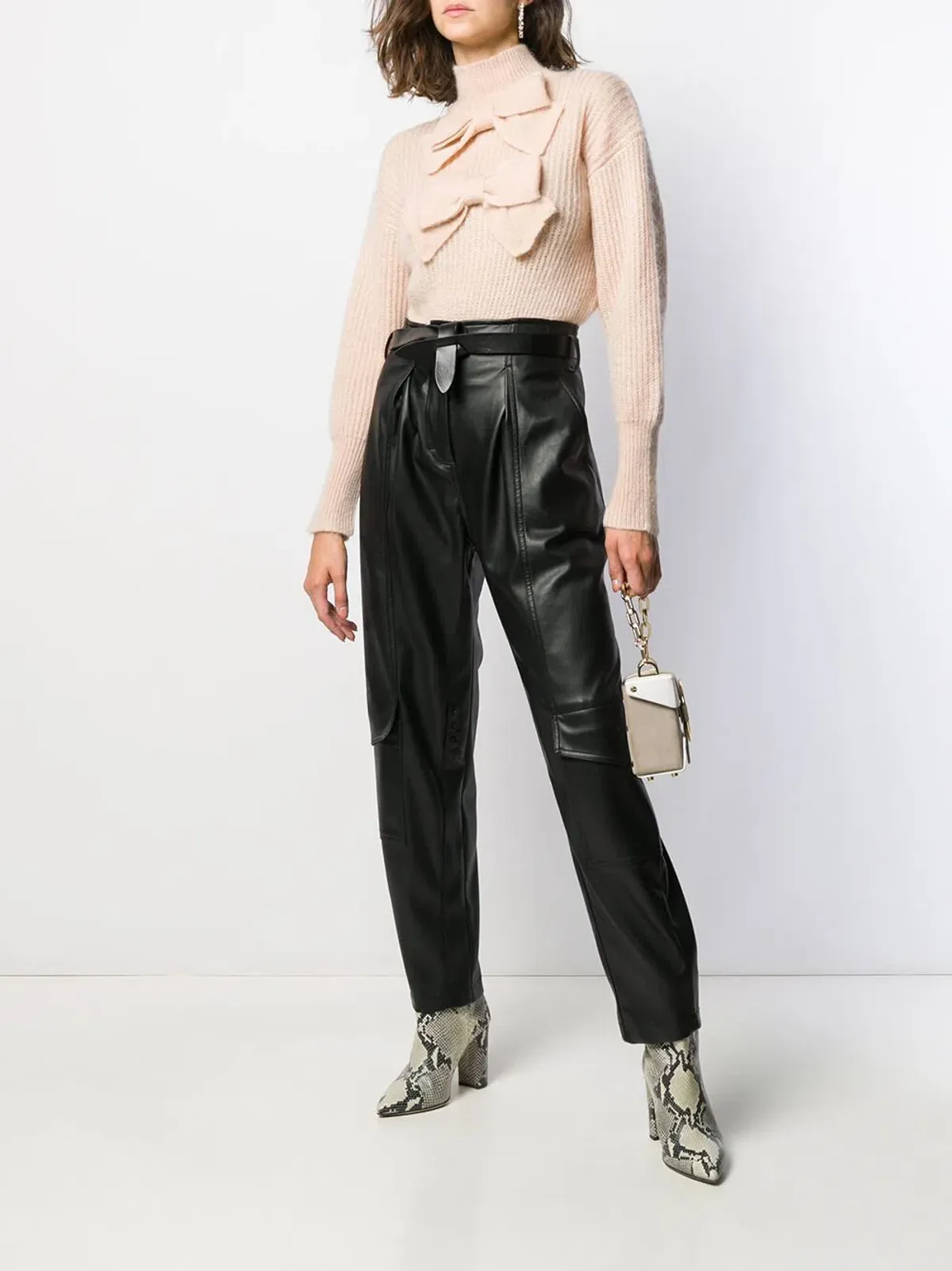 Zimmermann Bow Embellished Ribbed Mohair Blend Turtleneck Sweater Blush Size 0 / AU 8 for rent on The Volte - main image