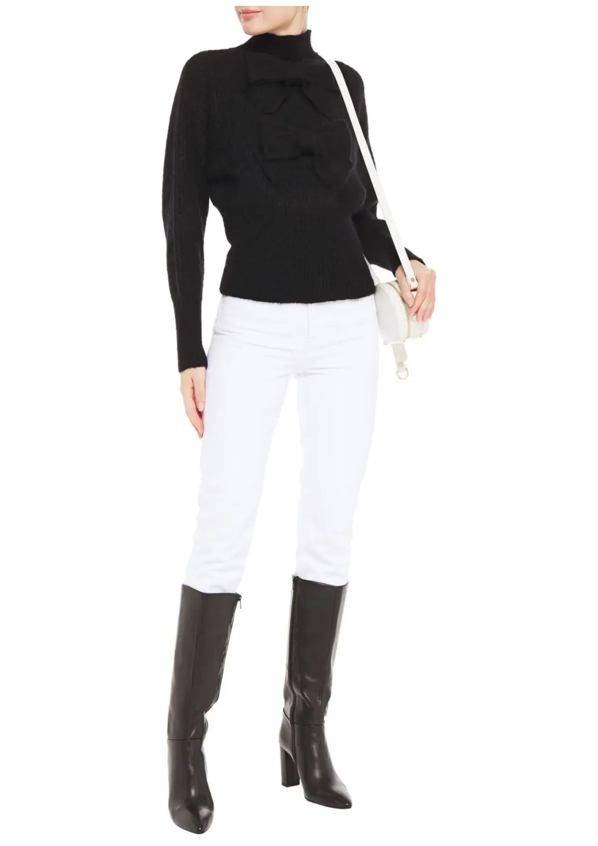 Zimmermann Bow Embellished Ribbed Mohair Blend Turtleneck Sweater Black Size 0 / AU 8 for rent on The Volte - main image