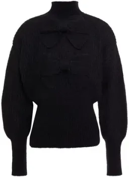 Zimmermann Bow Embellished Ribbed Mohair Blend Turtleneck Sweater Black Size 0 / AU 8 for rent on The Volte - image 2