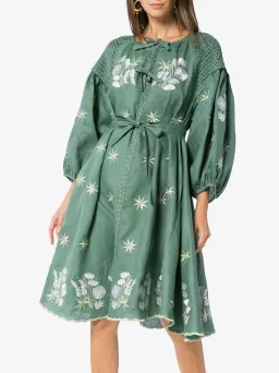 Innika Choo Hugh Jesmock Green Midi Smock Dress One Size for rent on The Volte - image 1