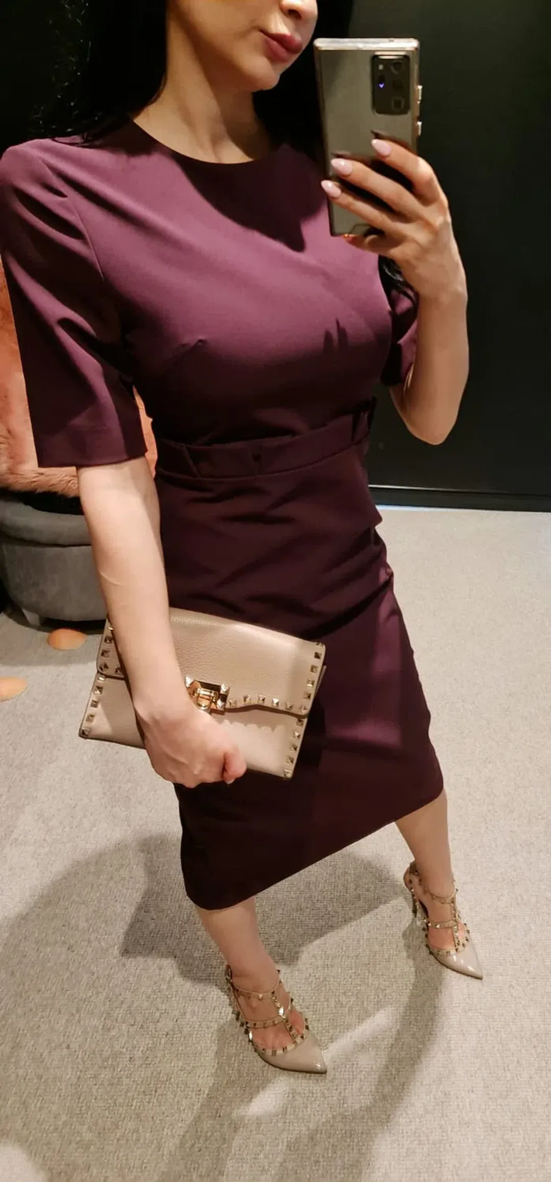 Ted Baker Midi Dress Burgundy Size 8  for rent on The Volte - main image