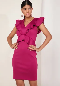 Ted Baker Alair Ruffle Peplum Bodycon Dress in Hot Pink Size 6 for rent on The Volte - image 4