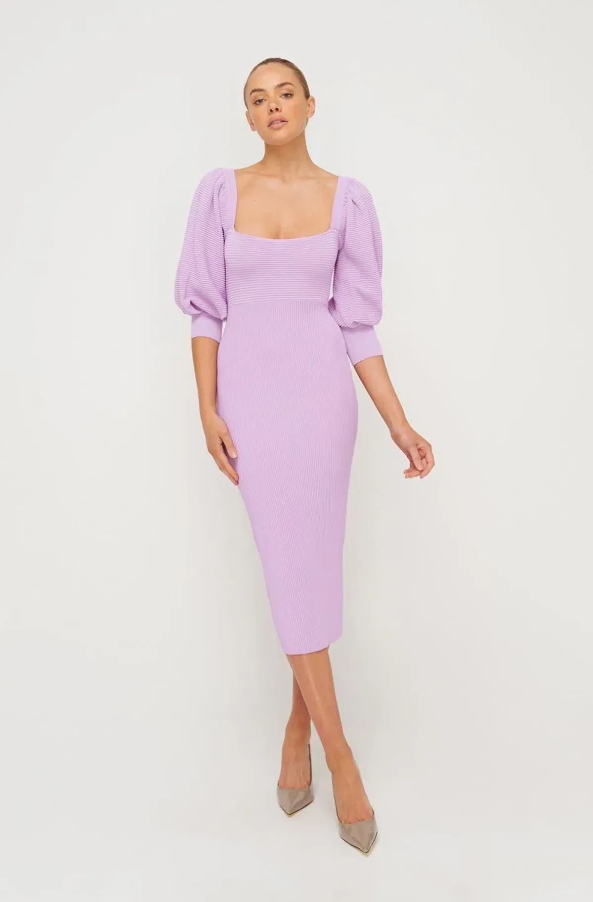 Sheike Bonnie Knit Midi Dress Lilac Purple Size 6 for rent on The Volte - main image