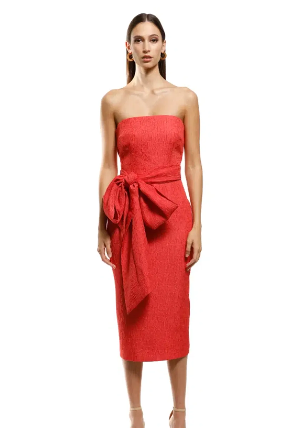 Rebecca Vallance Francesca Tie Midi Dress Red Size 8 for rent on The Volte - main image
