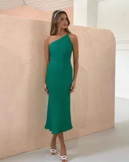By Johnny Asymmetric Crimp Bias Midi Dress Green Size 12 for rent on The Volte - image 4