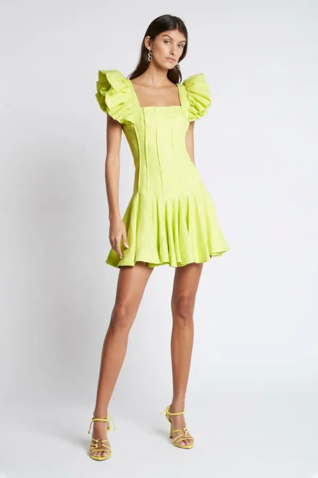 Aje Breathless Frill Sleeve Mini Dress Green Size 8 for rent on The Volte - main image