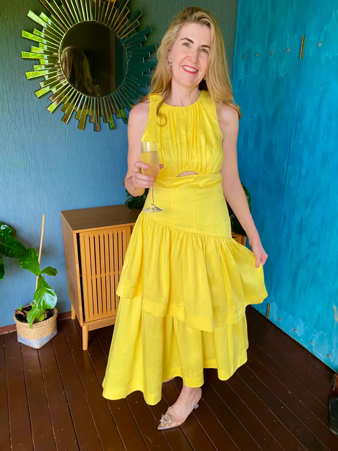 Aje Caliente Cutout Tiered Dress Daisy Yellow Size 12 for rent on The Volte - main image
