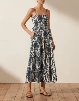 Shona Joy Diana Shirred Tiered Midi Dress Print Size 8 for rent on The Volte - image 3