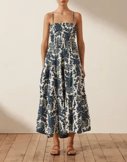 Shona Joy Diana Shirred Tiered Midi Dress Print Size 8 for rent on The Volte - image 1
