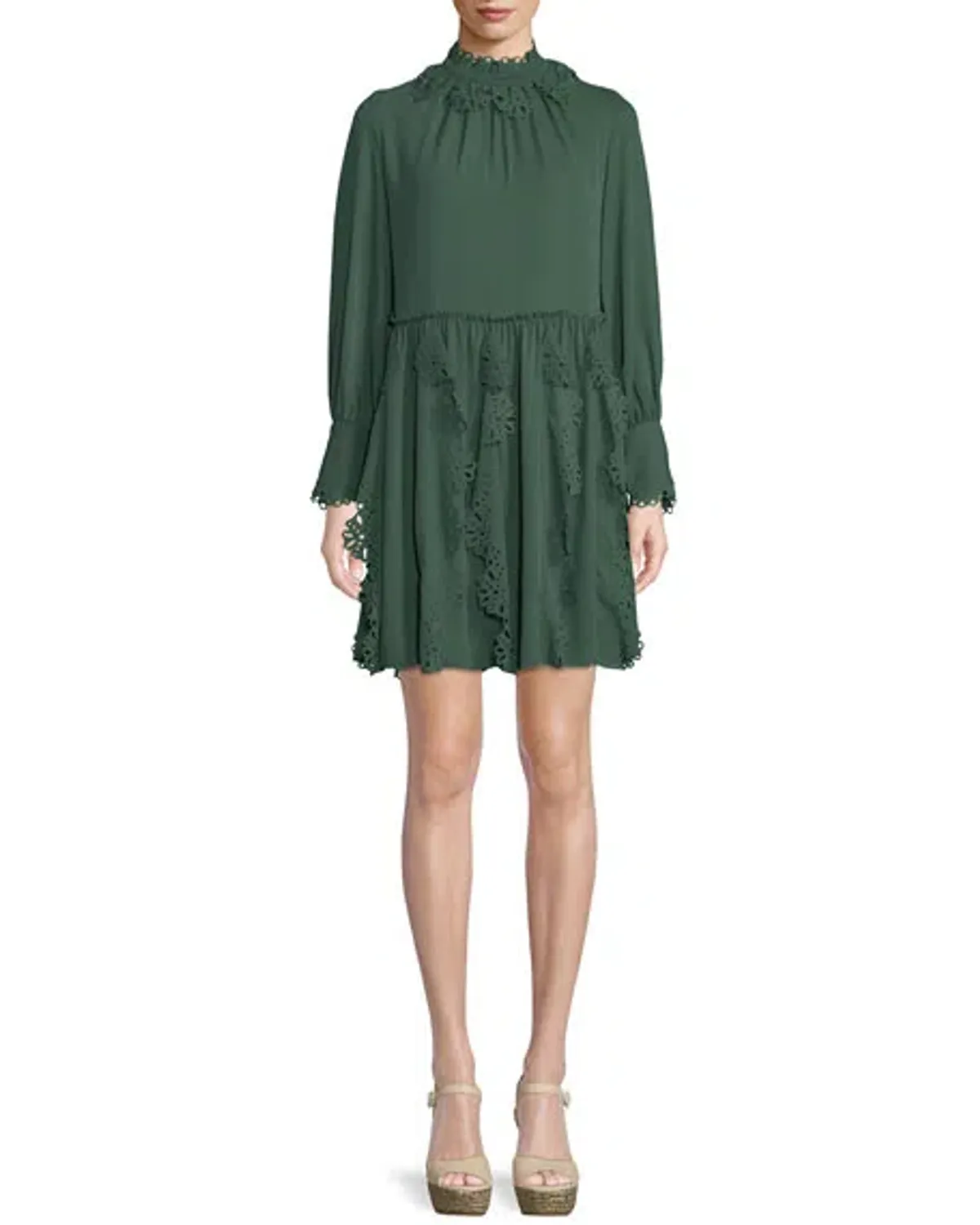 See By Chloe Floral Lace Puff-Sleeve Midi Dress Green Size 10 for rent on The Volte - main image