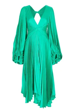 Acler Palms Pleated Satin Midi Dress Green Size 10 for rent on The Volte - image 3