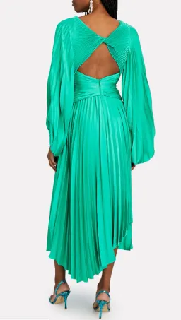 Acler Palms Pleated Satin Midi Dress Green Size 10 for rent on The Volte - image 2