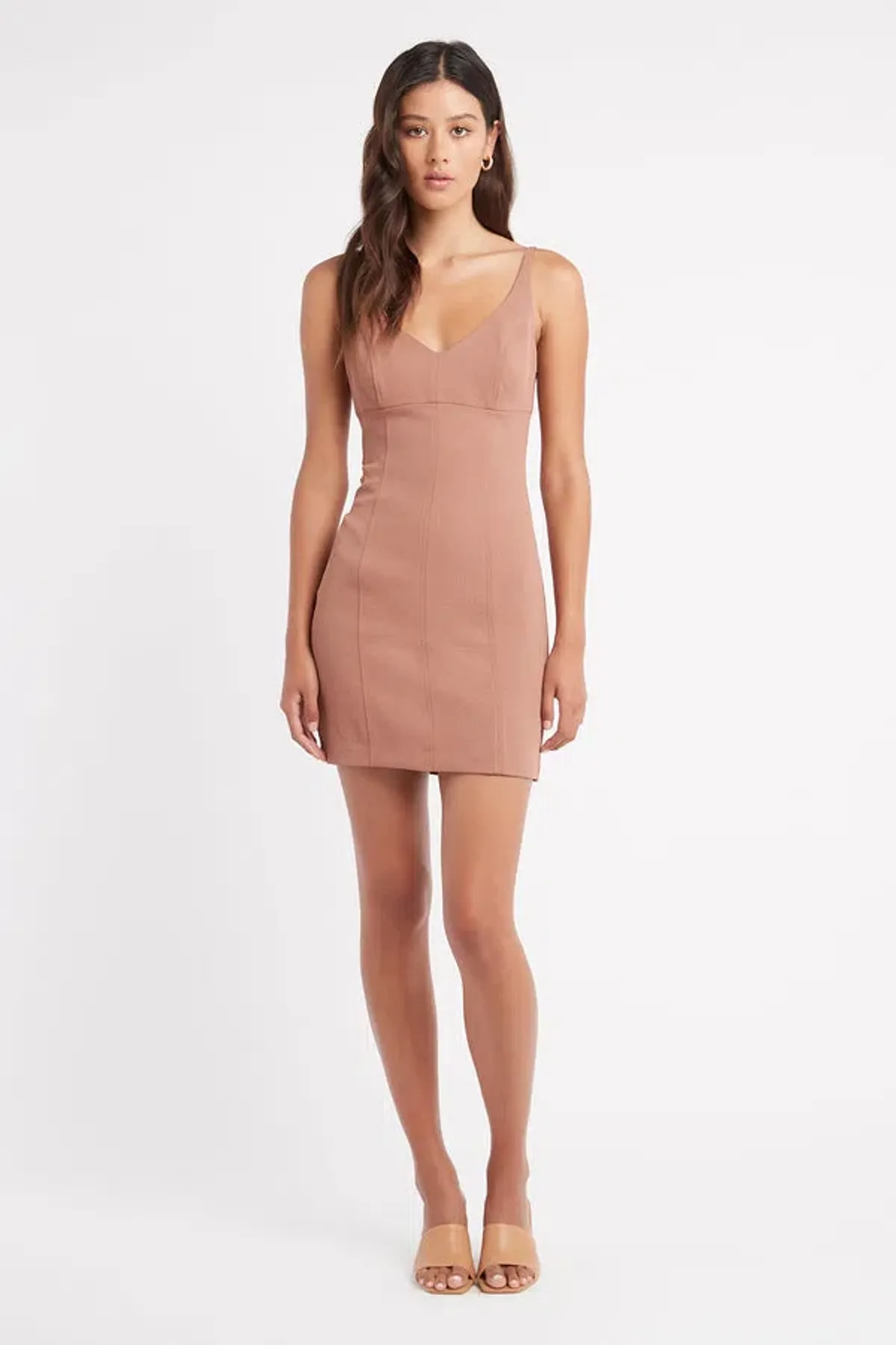 Kookai Oyster Scoop Neck Mini Dress Brown Size 8 for rent on The Volte - main image