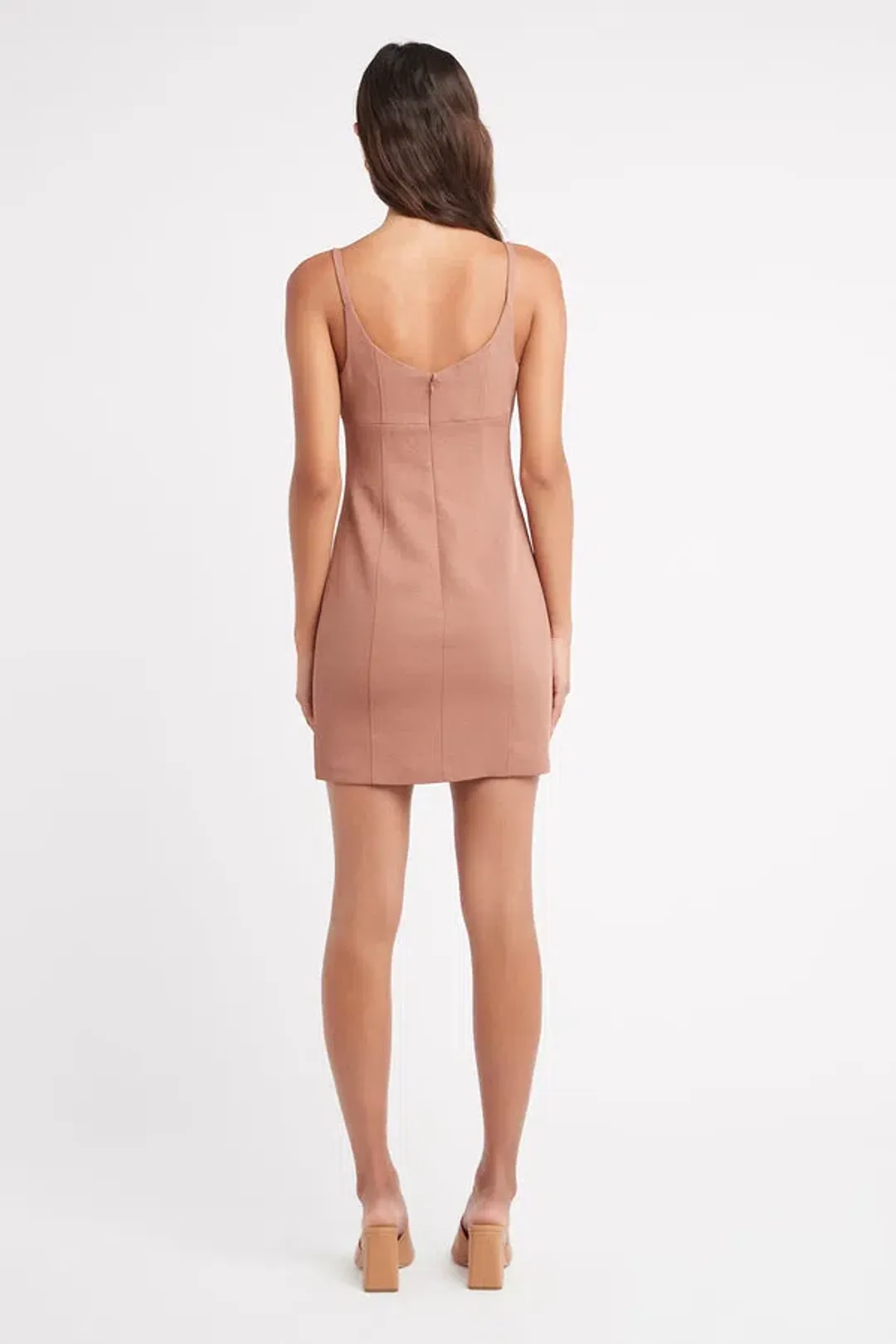 Kookai Oyster Scoop Neck Mini Dress Brown Size 8 for rent on The Volte - main image