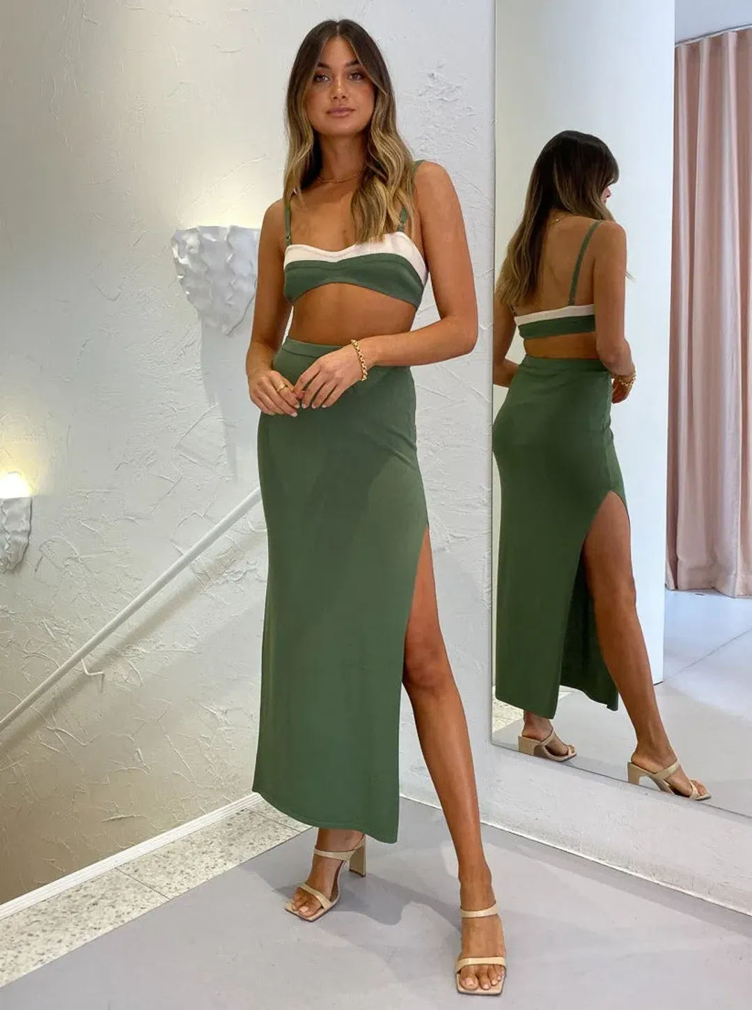 Bec & Bridge Miranda Knit Top and Skirt Set Green Size 8 for rent on The Volte - main image