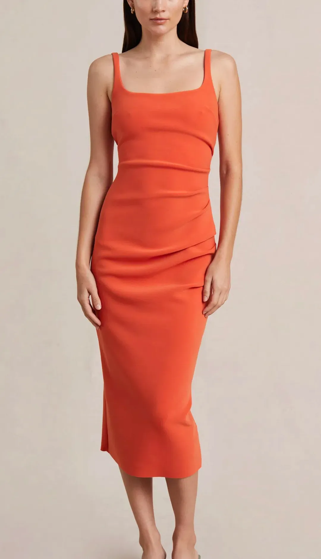 Bec & Bridge Elroy Tuck Midi Dress Orange Size 6 / XS for rent on The Volte - main image
