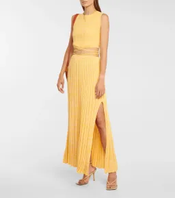 Christopher Esber Wrap Tie Knit Cropped Top and Pleated Knit Tie Midi Skirt Set Yellow Size 4 for rent on The Volte - image 1