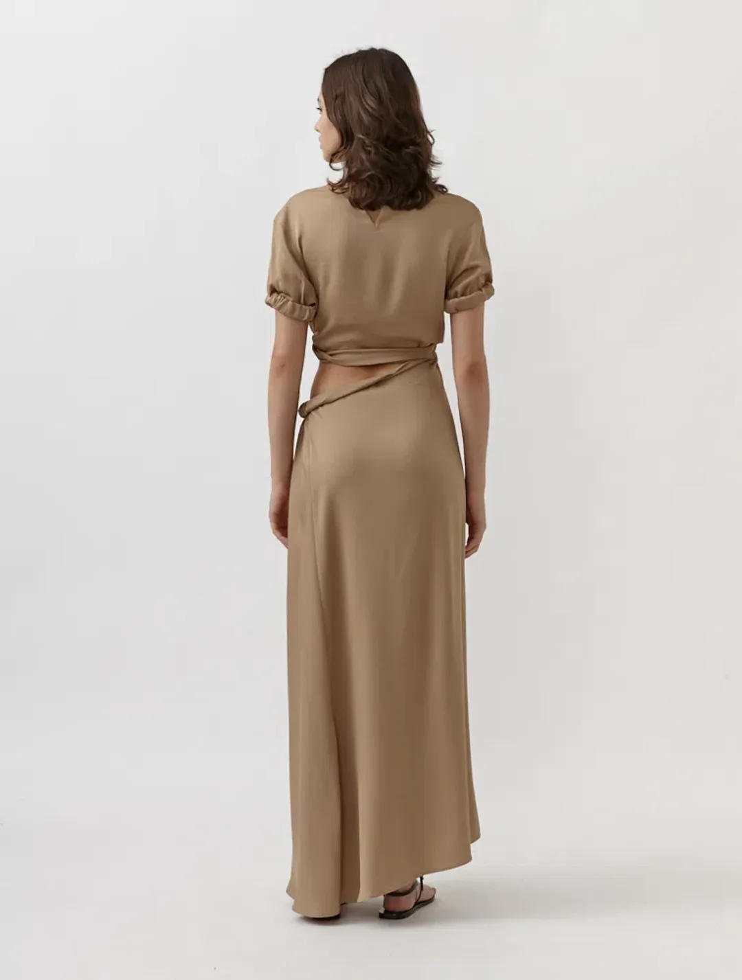 Christopher Esber Rolled Up Tee Dress in Tan Nude Size 8 for rent on The Volte - main image