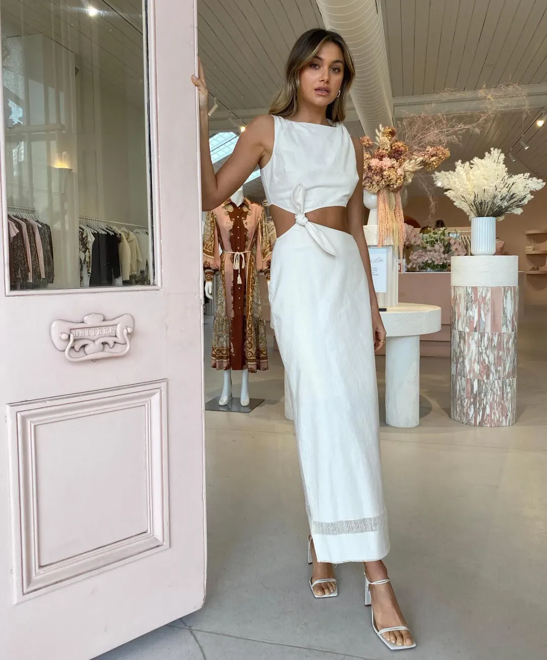 Sir the Label Marne Knot Dress in Natural Cream Size 8  for rent on The Volte - main image