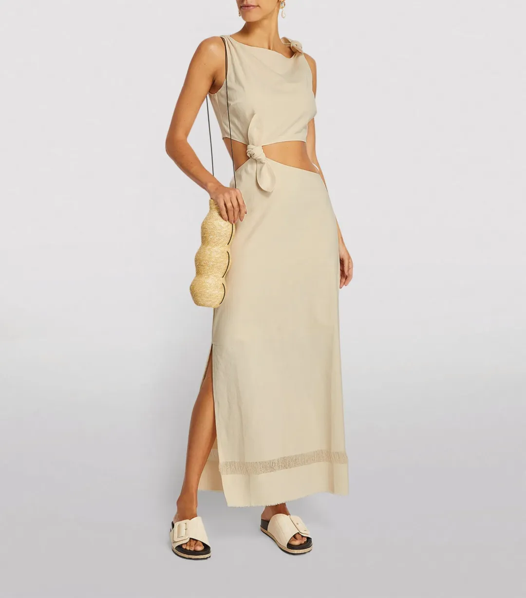 Sir the Label Marne Knot Dress in Natural Cream Size 8  for rent on The Volte - main image