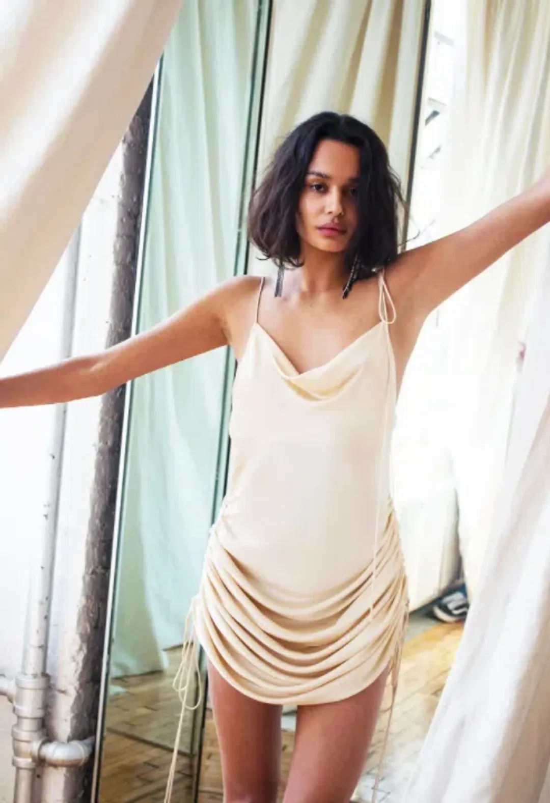 Orseund Iris Drawstring Dress Cream Size S for rent on The Volte - main image