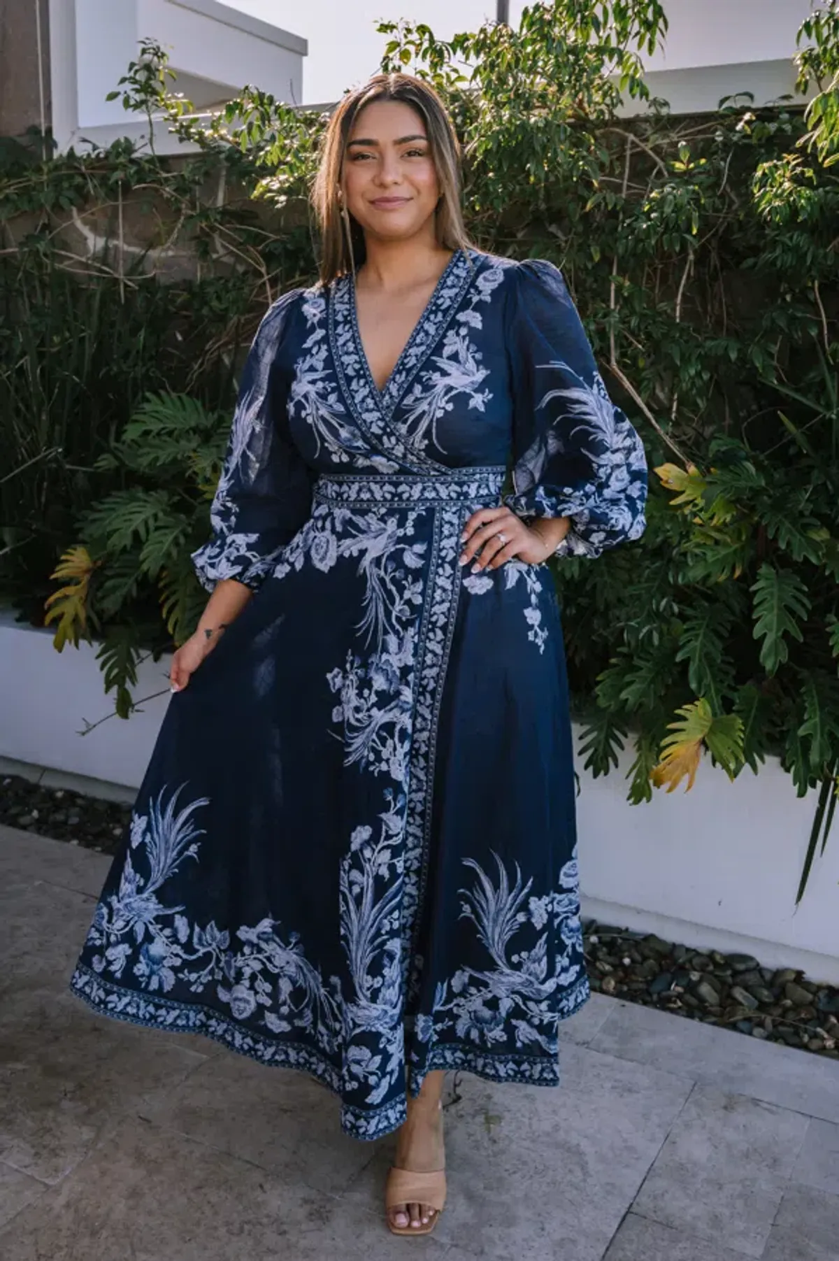 Zimmermann Aliane Floral Cotton Wrap Midi Dress Navy Size 14 for rent on The Volte - main image