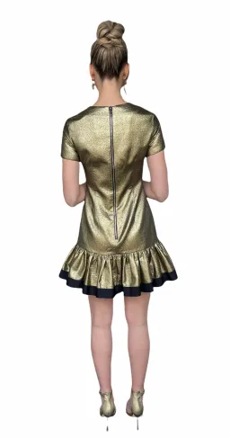 By Johnny Yarn Frill Mini Dress Gold Size 8 for rent on The Volte - image 2