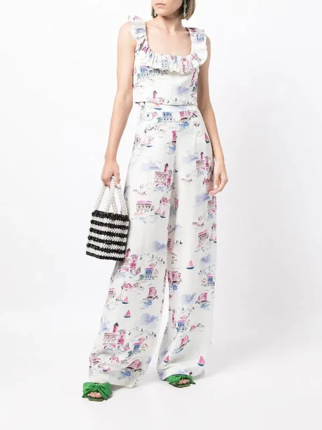 Rebecca Vallance Veneti Milkmaid Top and Wide-leg Trouser Set Print Size 8 for rent on The Volte - main image