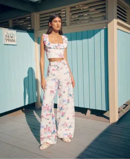 Rebecca Vallance Veneti Milkmaid Top and Wide-leg Trouser Set Print Size 8 for rent on The Volte - image 2