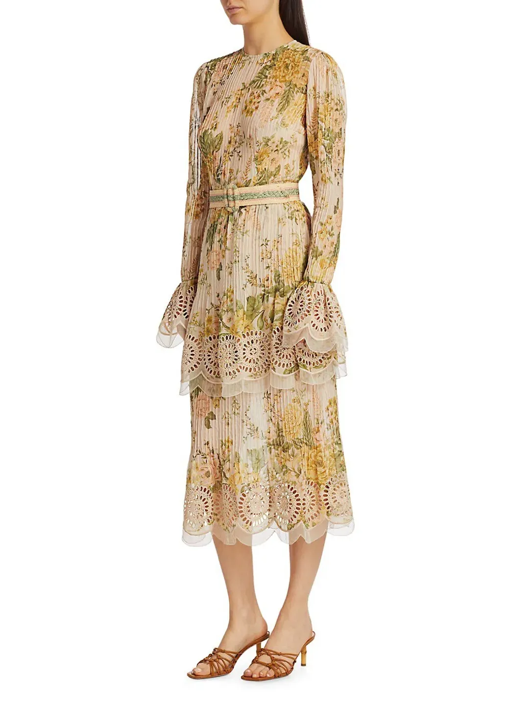 Zimmermann Amelie Pintuck Long Sleeve Midi Dress Floral Size 1 / AU 10 for rent on The Volte - main image