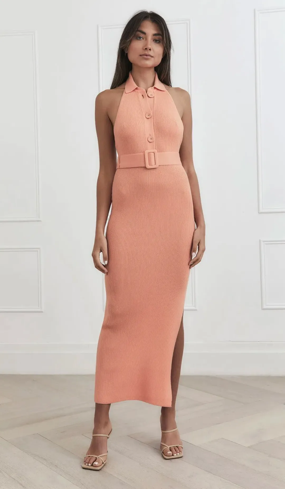 San Sloane Drake Midi Dress Peach Size 8 for rent on The Volte - main image