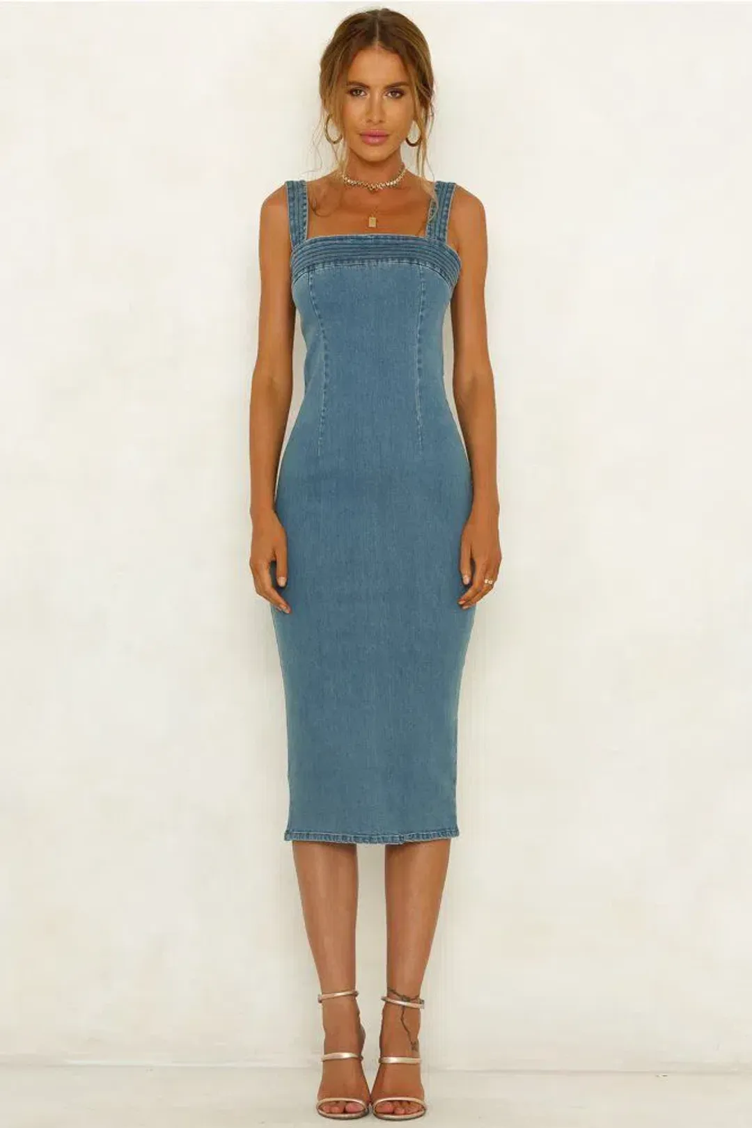 Mossman The Strike Back Denim Dress Blue Size 8 for rent on The Volte - main image