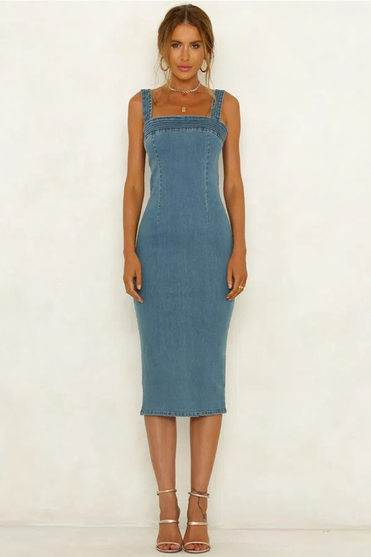 Mossman The Strike Back Denim Dress Blue Size 8 for rent on The Volte - main image