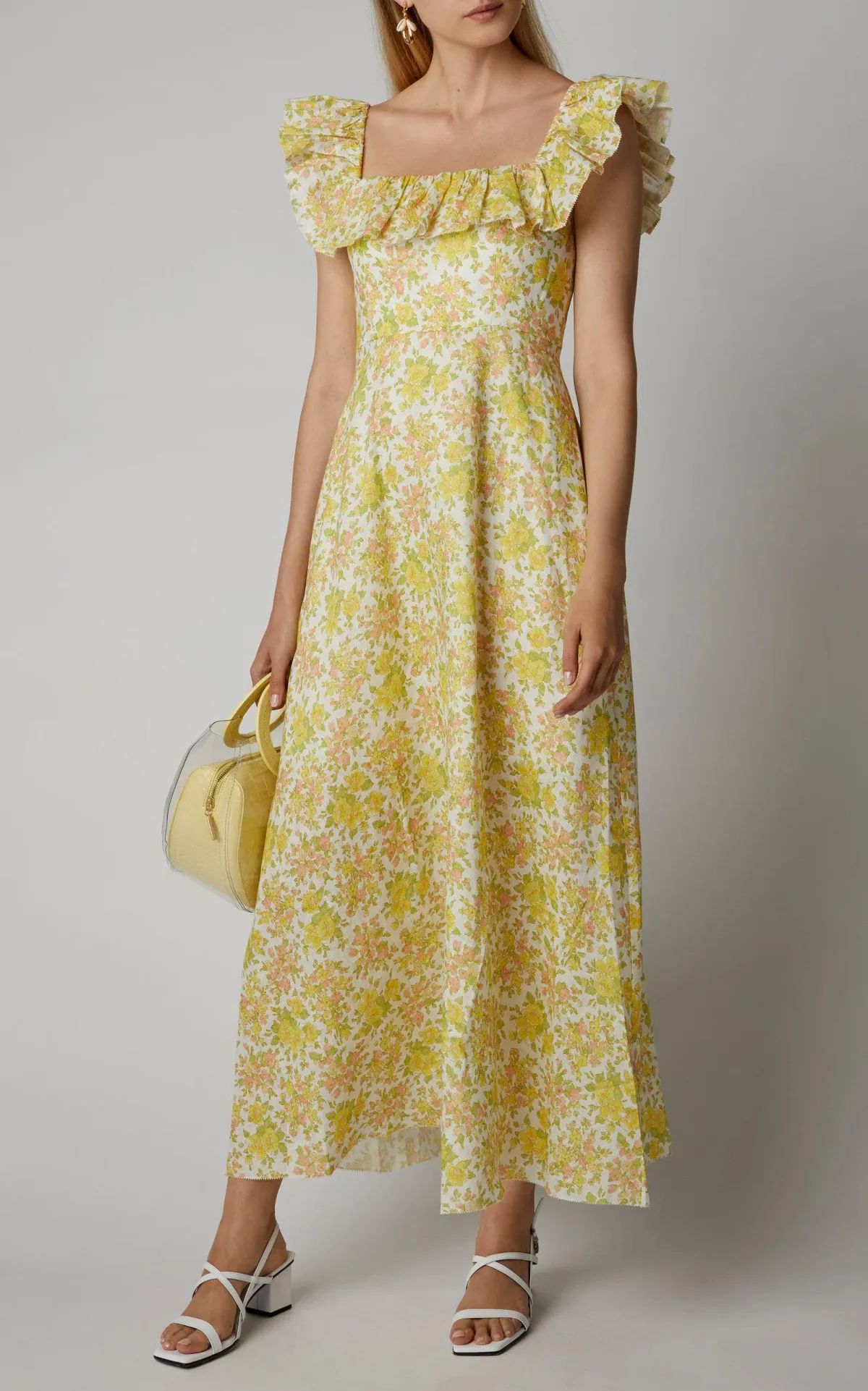 Zimmermann Goldie Ruffle Neck Dress Yellow Size 1 / Au 10 for rent on The Volte - main image