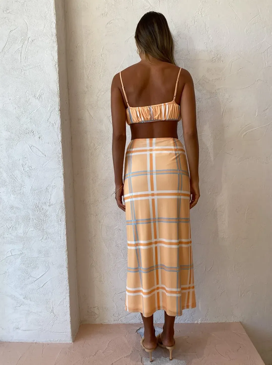 Hansen & Gretel Dalai Top and Saskia Skirt Tangelo Check Orange Size 8 for rent on The Volte - main image