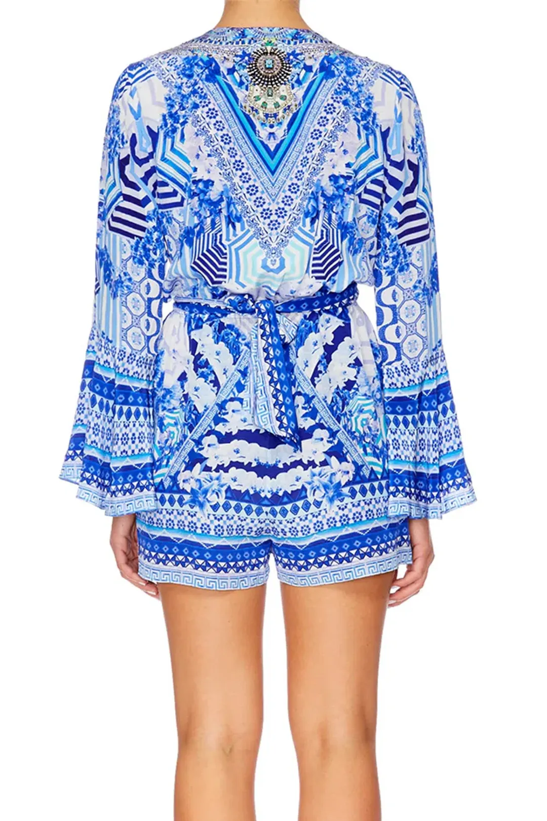 Camilla Throwing Shade Front Tie Playsuit Blue Size 8 for rent on The Volte - main image