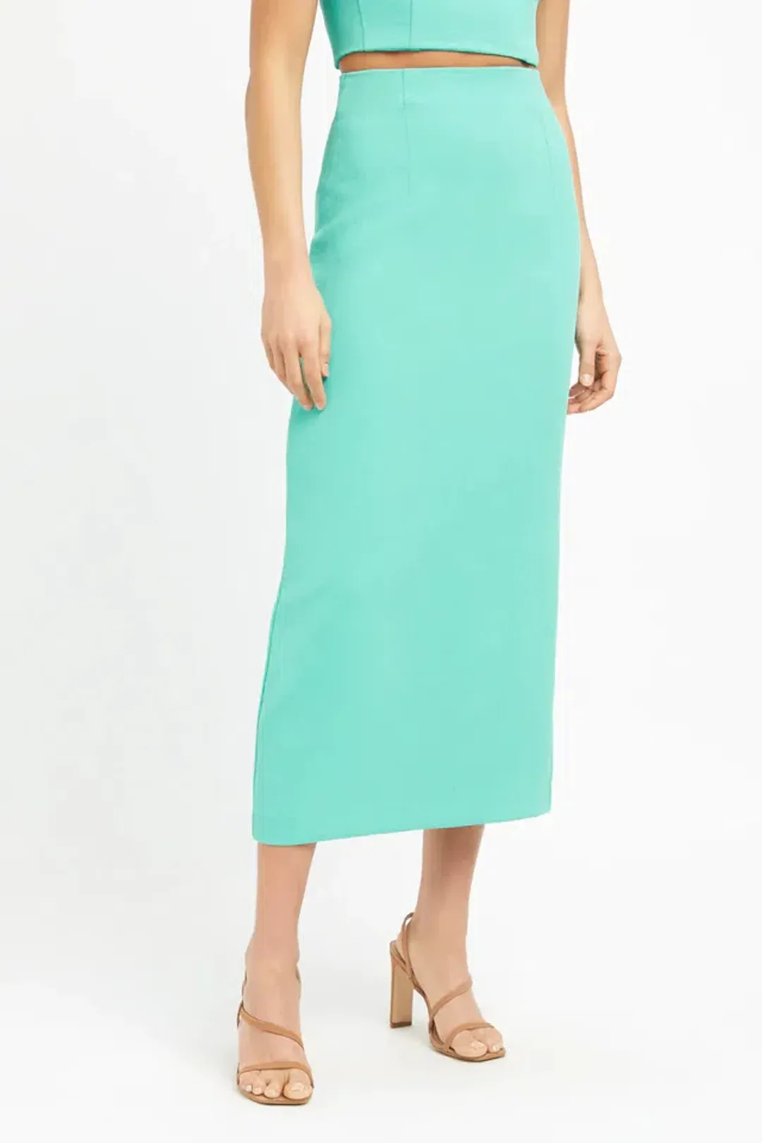 Kookai Oyster Column Skirt and Oyster Panel Top Aqua Green Size 8  for rent on The Volte - main image