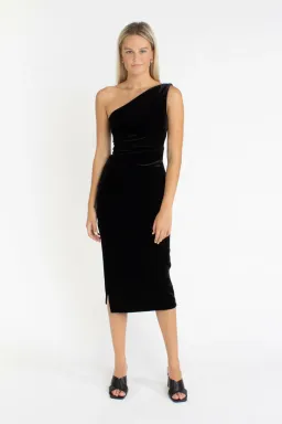 Bec & Bridge Oliviane Velvet Asymmetric Midi Dress Black Size 10 for rent on The Volte - image 1