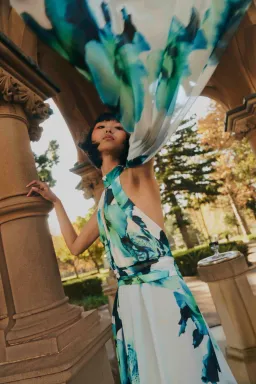 Carla Zampatti Blue Mid Summer Night Dream Gown Print Size 6 for rent on The Volte - image 6