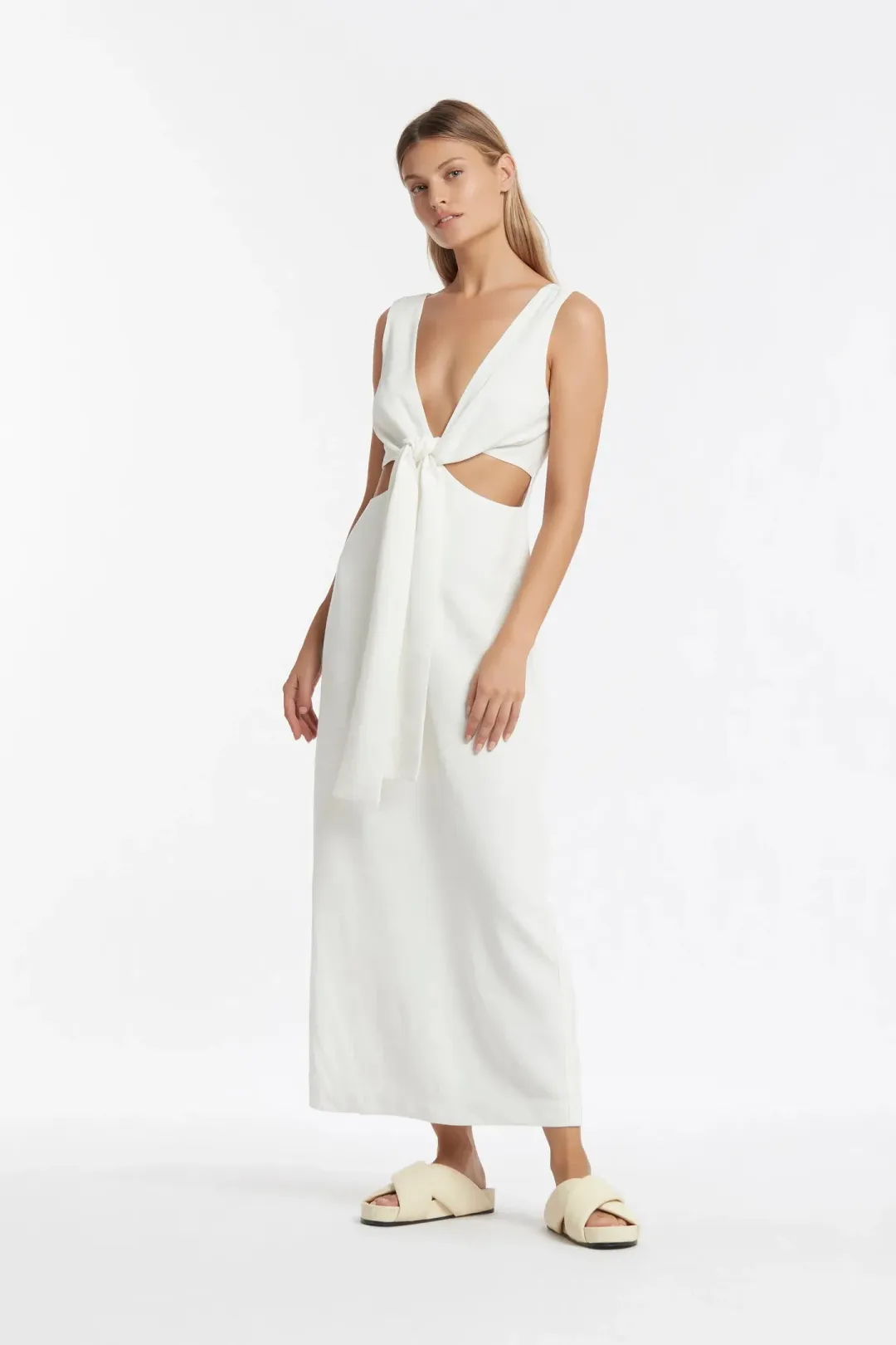 Sir the Label Clemence V Neck Dress White Size AU 10 for rent on The Volte - main image
