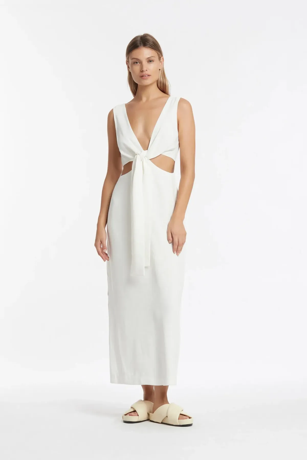 Sir the Label Clemence V Neck Dress White Size AU 10 for rent on The Volte - main image