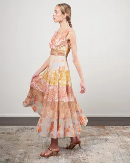 Zimmermann Postcard Pleated Midi Dress Spliced Print Size 0/ AU 8 for rent on The Volte - image 3