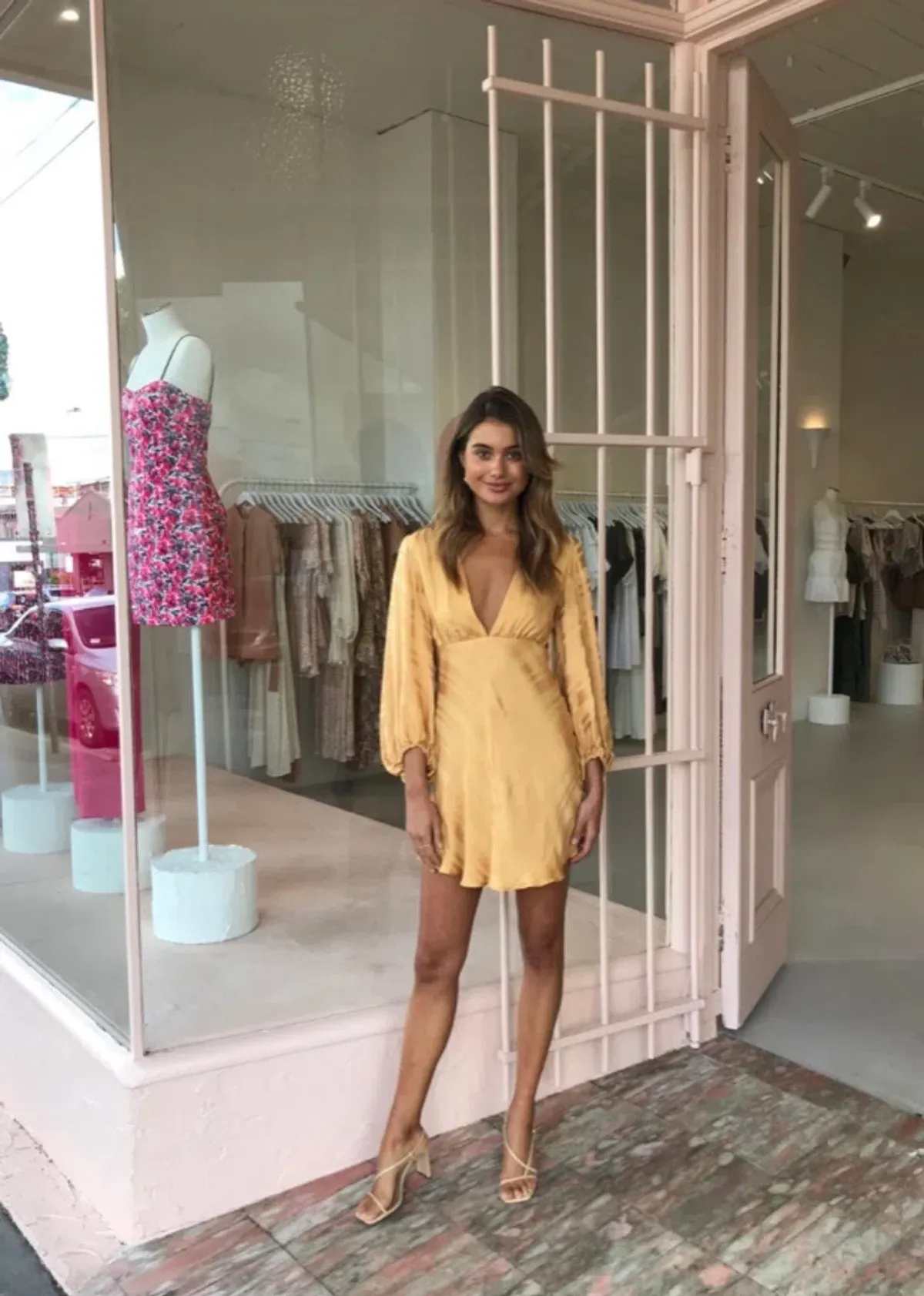 Shona Joy Daisy Balloon Sleeve Bias Dress Saffron Size 8 for rent on The Volte - main image