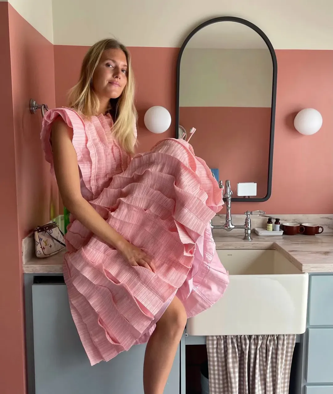 Aje Hybrid Midi Dress Pink Rose Size 8 for rent on The Volte - main image