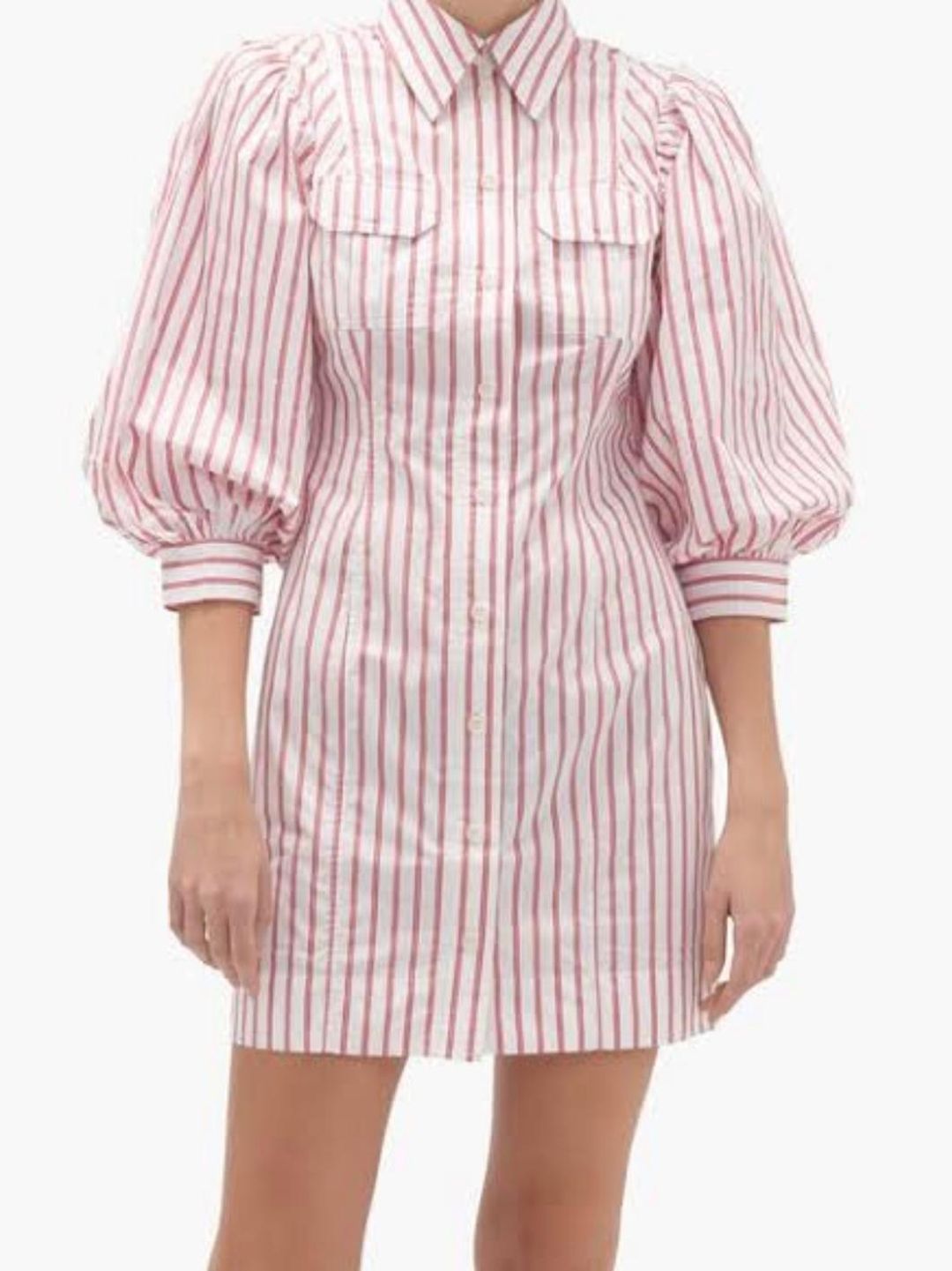 Ganni Stripe Cotton Mini Dress Print Size 8 for rent on The Volte - main image