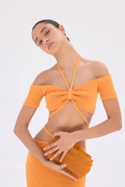 Cult Gaia Cessaly Knit Top & Hedda Knit Skirt Set Marigold Orange Size XS for rent on The Volte - image 4