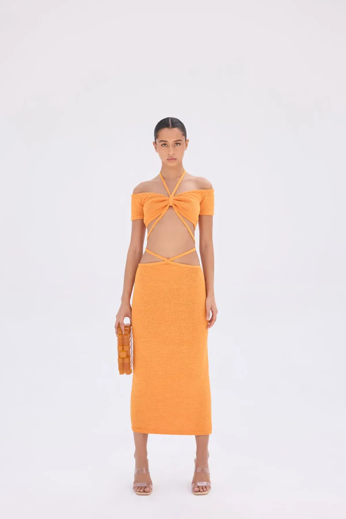 Cult Gaia Cessaly Knit Top & Hedda Knit Skirt Set Marigold Orange Size XS for rent on The Volte - main image