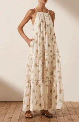 Shona Joy Lila Linen Pin Tuck Sleeveless Maxi Dress Floral Size 10 for rent on The Volte - image 4