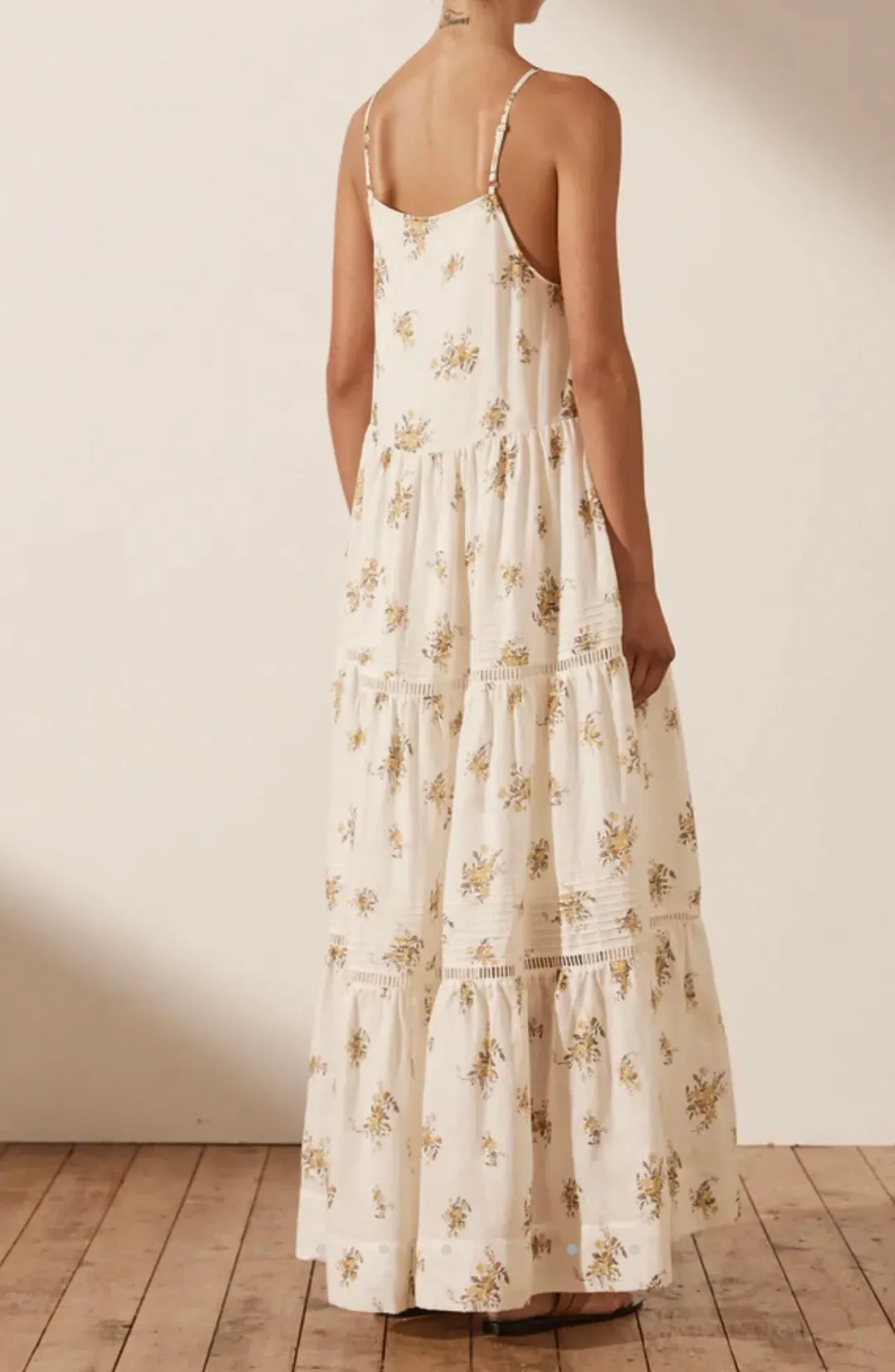 Shona Joy Lila Linen Pin Tuck Sleeveless Maxi Dress Floral Size 10 for rent on The Volte - main image